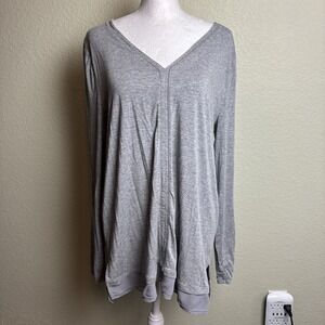 White House Black Market Women's Tunic Long Sleeves Gray Rhinestones V-Neck Sz L